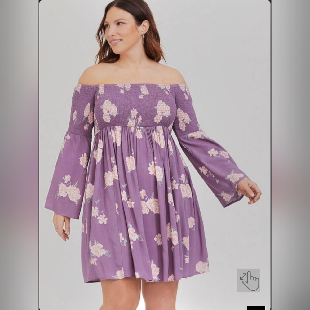 Torrid | Mini Challis Off Shoulder Smocked Skater Dress | Size 2 | Plus 2X ❤️